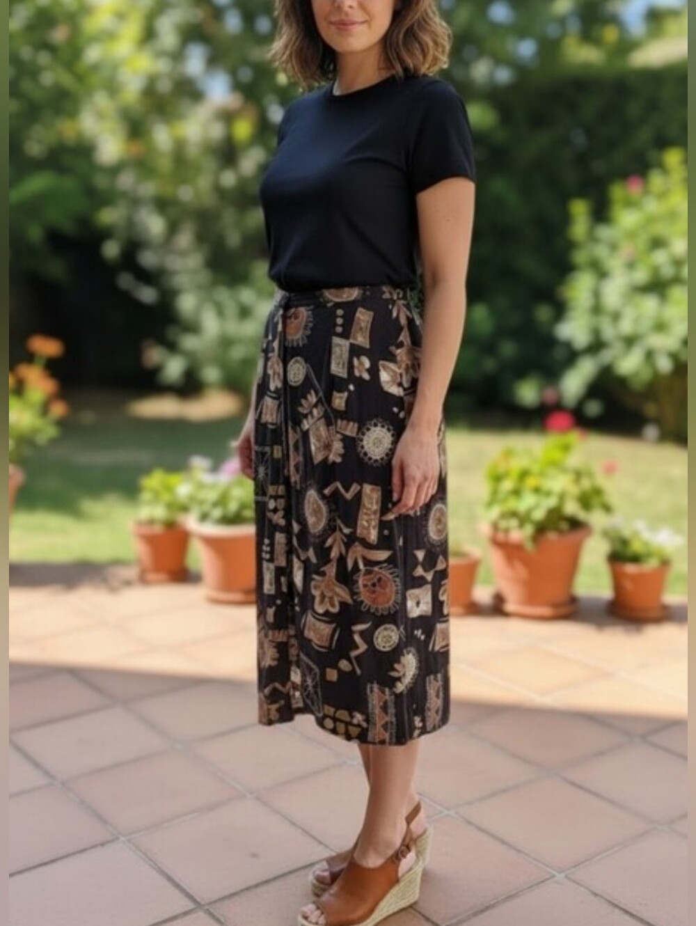 Braemar Vintage 90's Abstract Floral Print Midi Button Up Front Skirt Size 8
